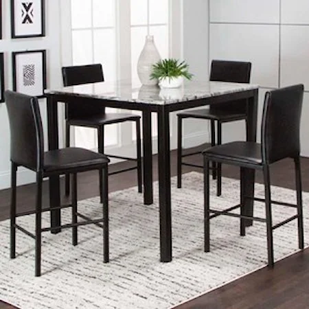 5-Piece Contemporary Faux Marble Pub Table with Stools
